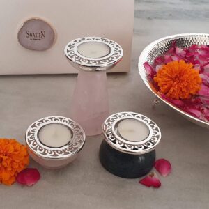 Rose Quartz,aventurine Paisley Tea Lite Silver Plated