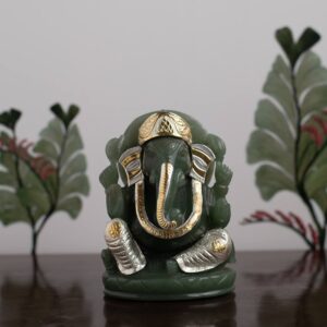 Green Aventurine Full Body Ganesha 3-3.5 " Silver 925