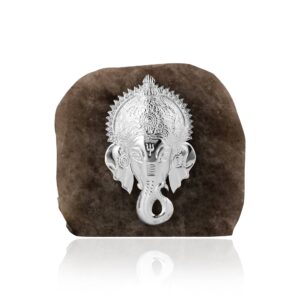 Smokey Quartz Lord Ganesha with Trunk 7*7" Silver Plated