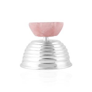 Rose Quartz Bowl Deepak with Metal Base Silver Plated (lustrous)