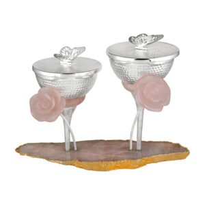 Rose Quartz Denise Double Flower set Sliver Silver Plated