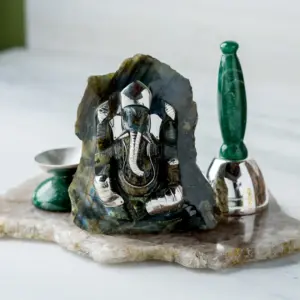 Abstract Labrodorittz Full Ganesha 4.5- 5.5 " Silver 92.5