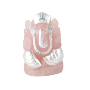 Small Rose Quartz Silver Ganesha 2.5-3" (l)