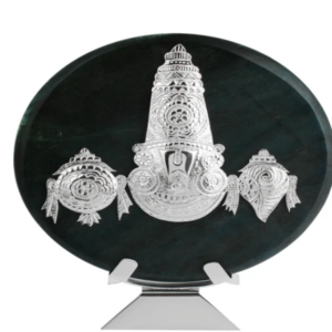 Green Aventurine Tirupati Balaji on 7*7 " Plate Silver 92.5