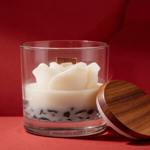 Rose Candle with Red Garnet/ Blue Lotus (single Wick) (l)