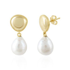 River Stone Earrings - Pearl Fresh Water Silver 925