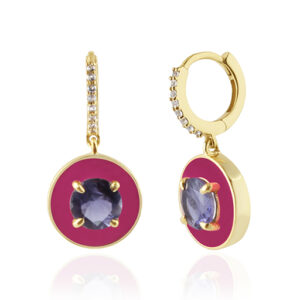 Rasberry Earrings - White Topaz, Iolite Silver 925