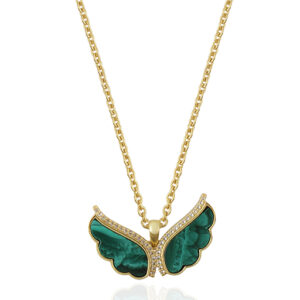 Wings Of Bird Pendant - White Topaz, Malachite Silver 925