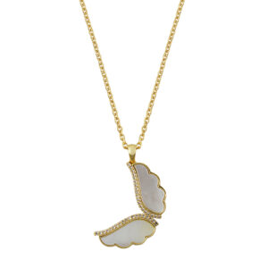 Wings Of Bird Pendant - White Topaz, Mother of Pearl Silver 925