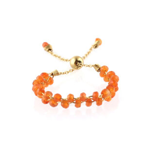 Stone Beads Adjustable Ring - Carnelian (Red-orange) Silver 925