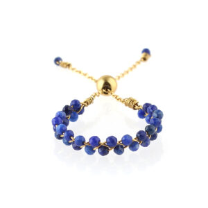Stone Beads Adjustable Ring - Lapis Silver 925