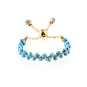 Stone Beads Adjustable Ring - Turquoise Silver 925
